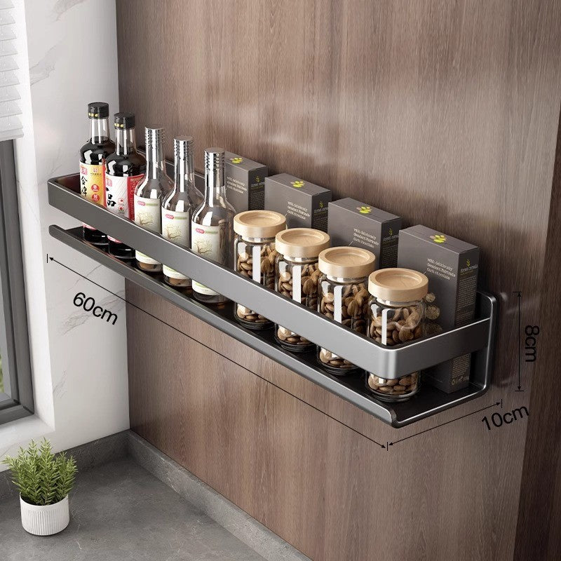 Wall-Mounted Stainless Steel Kitchen Storage Rack Multi-Functional Organizer Tool No-Drill Hanging Rack Spice Rack