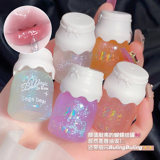 Gege bear Gogo Bear Bowknot Radiant Lip Gloss Hydrating Moisturizing Nourishing Lip Line Reducing Jar Lip Oil