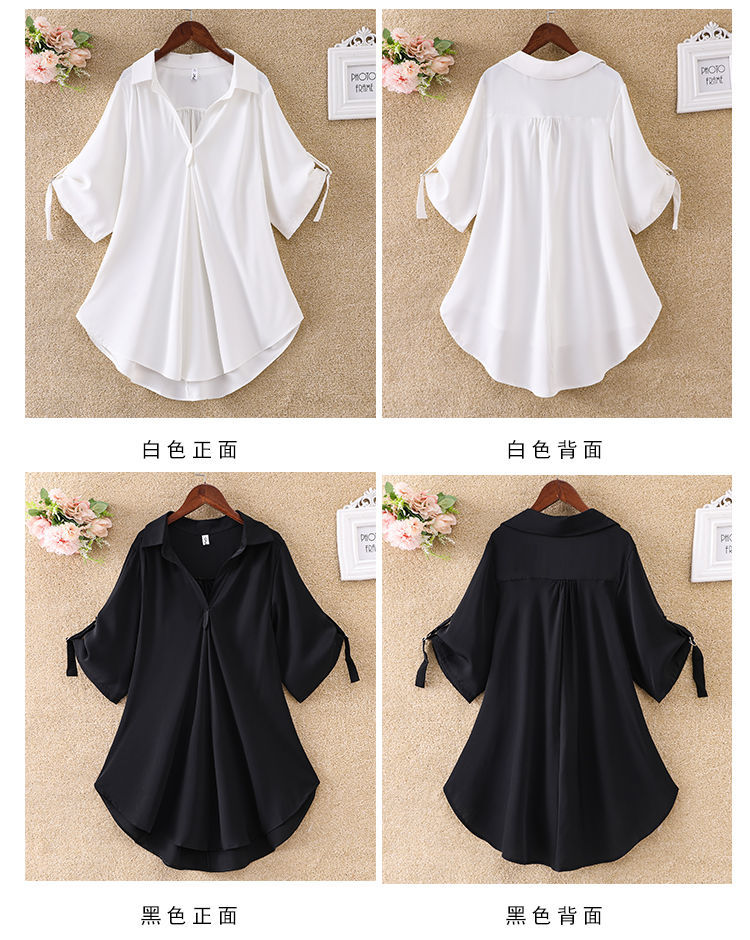 Women's Mid-Length Short Sleeve Chiffon Blouse2025Summer New Large Size Loose Waist Slimming Chiffon Blouse for Women Trendy