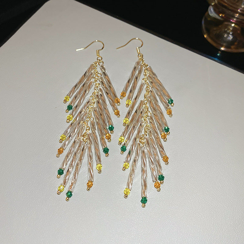 Beach Vacation Style Silver Needle Tassel Earrings Fashion Versatile Sweet Dopamine Earrings High-end Niche Earrings for Women