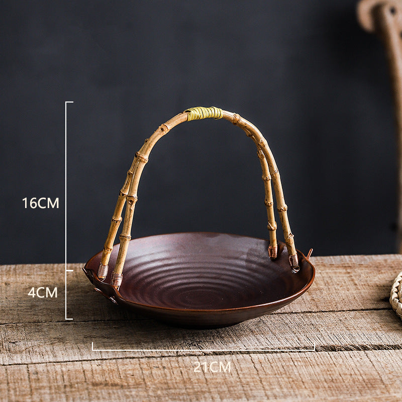 Creative Ceramic Dish Plate Handheld Basket Hotel Specialty Plate Fruit Plate Nut Plate Restaurant Ceramic Plate Display Plate