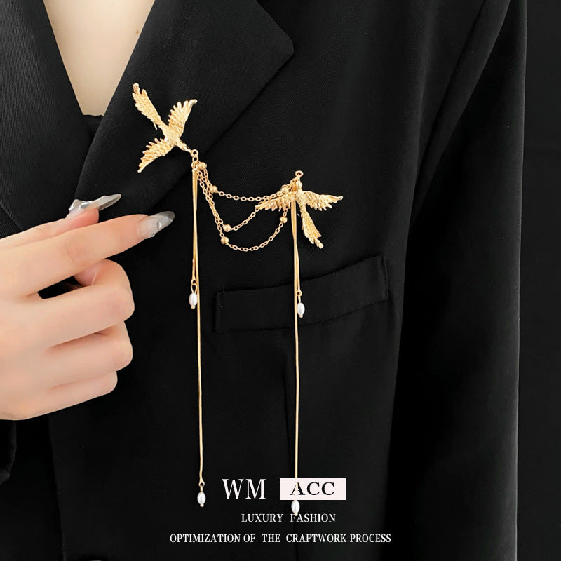 New Chinese Style Phoenix Pearl Tassel Brooch Chinese Style New Fashion Brooch Niche Versatile Exquisite Pin Accessory