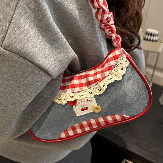 Super Popular Crossbody Bag for Women2025New Plaid Fabric Bag Wrinkled Color-Block Shoulder Bag Popular Commuter Small Square Bag