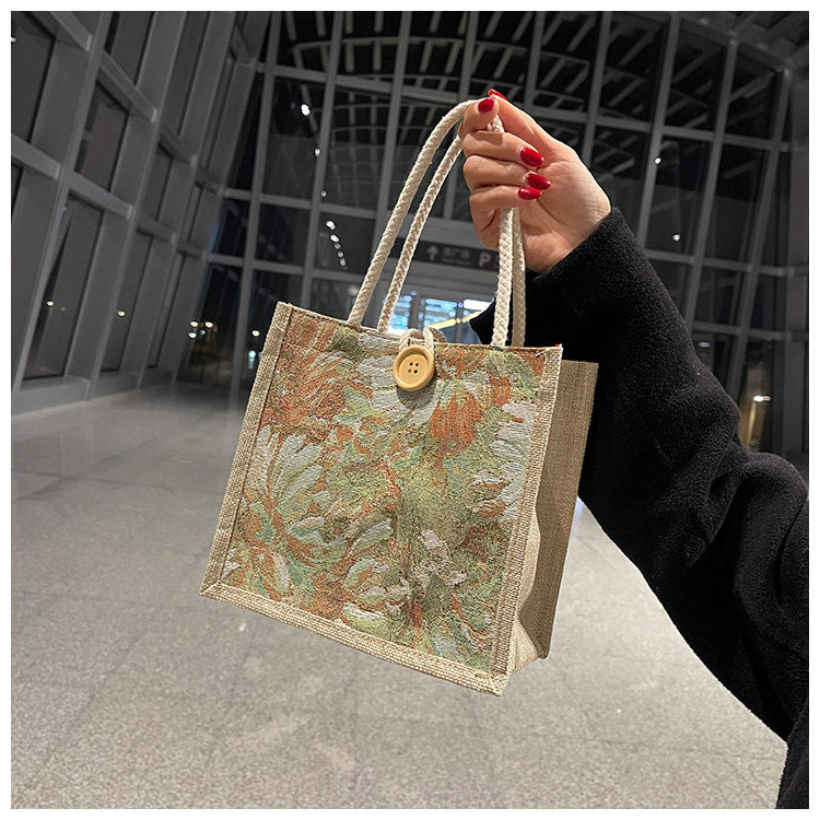 Student Korean Style Handbag Women Fashion Linen Lunch Bag New Japanese Style ins Canvas Tote Lunch Box Bag