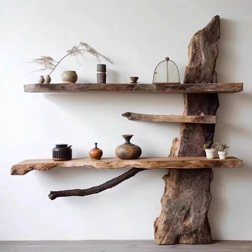 Wabi-Sabi Style Camphor Wood Solid Wood Display Cabinet Tea Storage Cabinet Natural Wood Multi-Functional Storage Rack