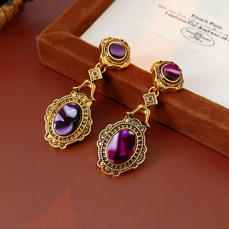 Medieval vintage Zircon Earrings Silver Needle Exaggerated Heavy Craft Flower Water Drop Studs Light Luxury High-end Feel Earrings for Women