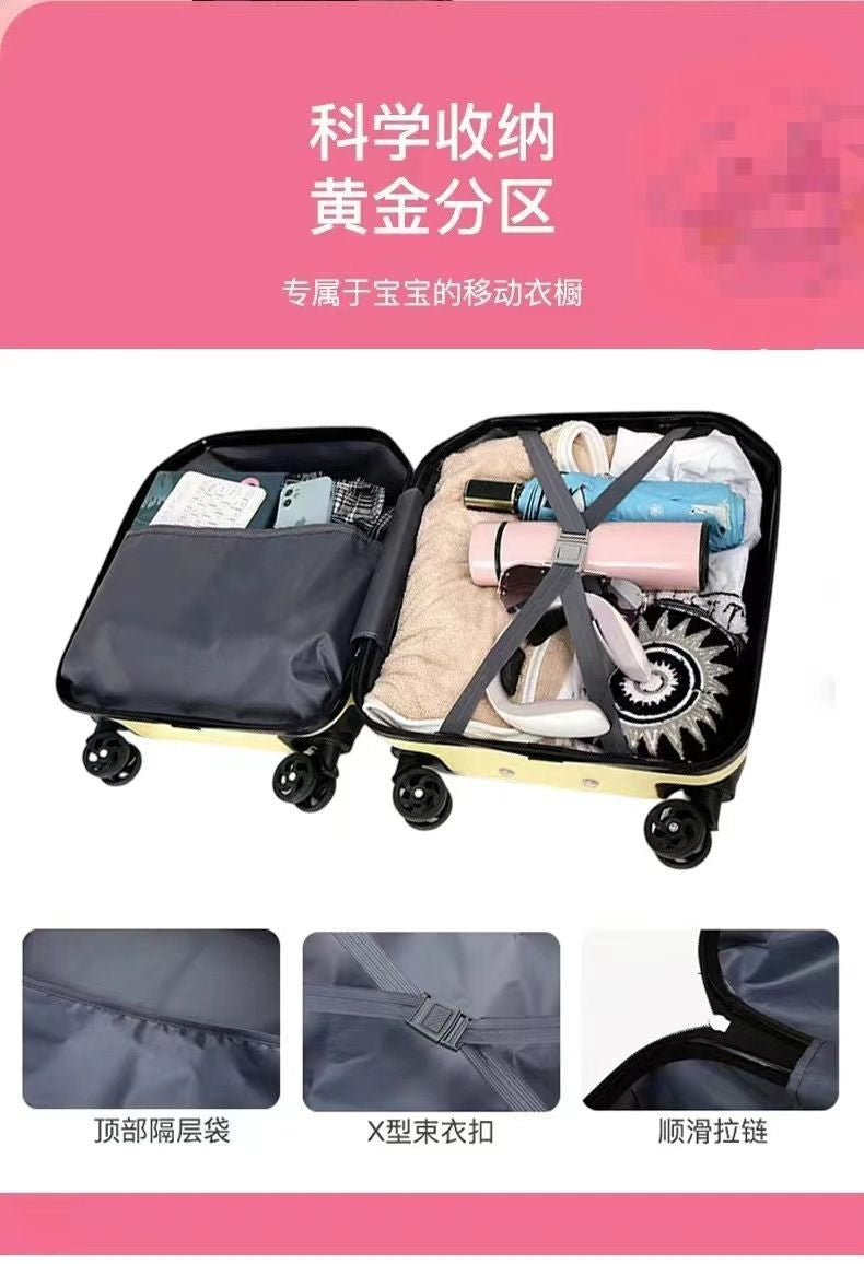 New181-inch Biscuit Children's Trolley Case Elementary School Student Luggage with Printed Words logo Cute male and female baby suitcase
