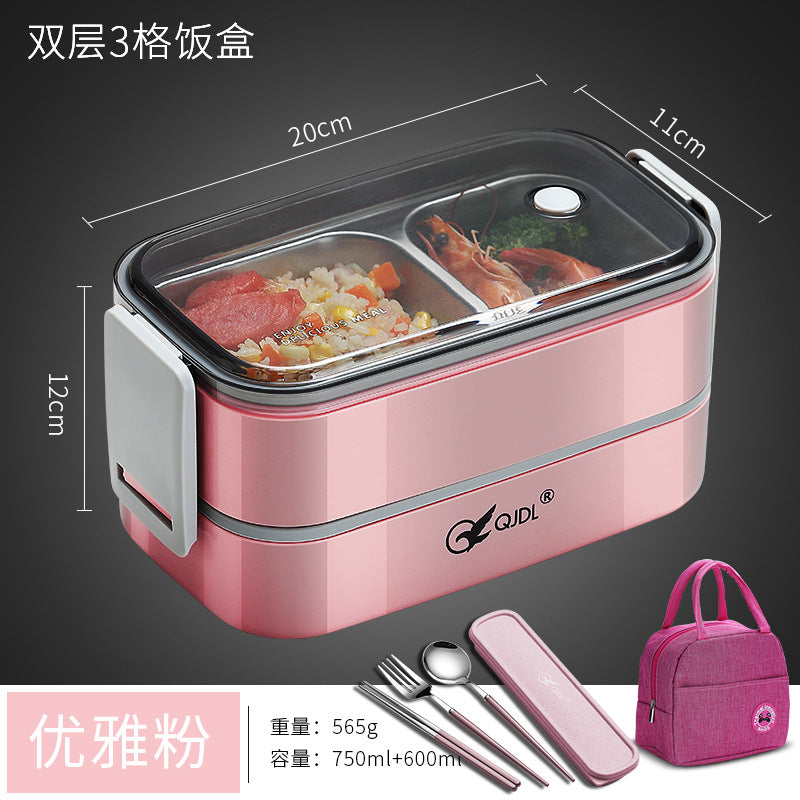 304Stainless Steel Sealed Insulated Lunch Box for Students and Office Workers, Microwave Safe, Double-Layer Lunch Container