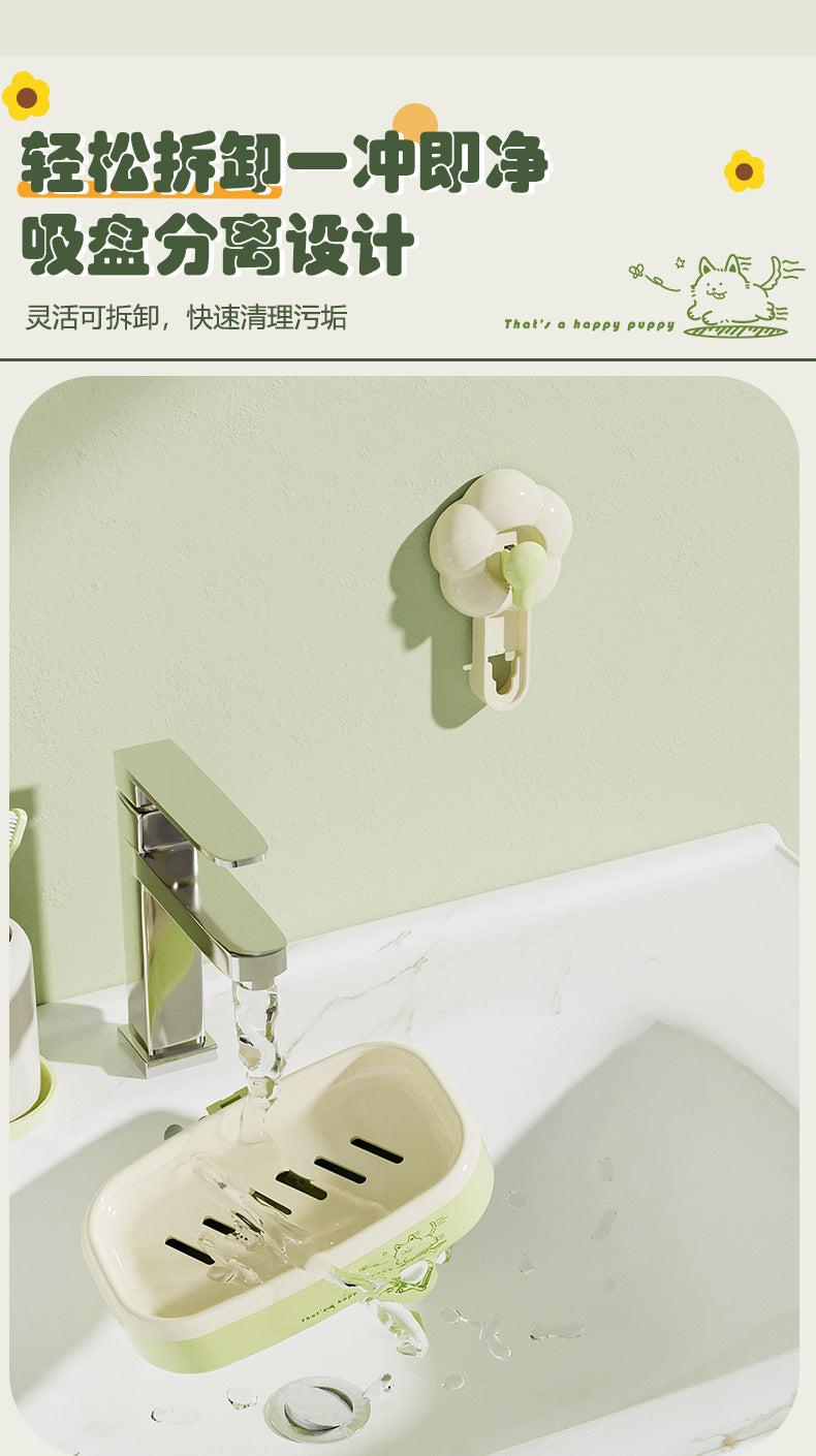 Bathroom Suction Cup Soap Holder, Multi-Functional, No Drilling Required, Creative Wall-Mounted Soap Box, Draining Bathroom Soap Holder