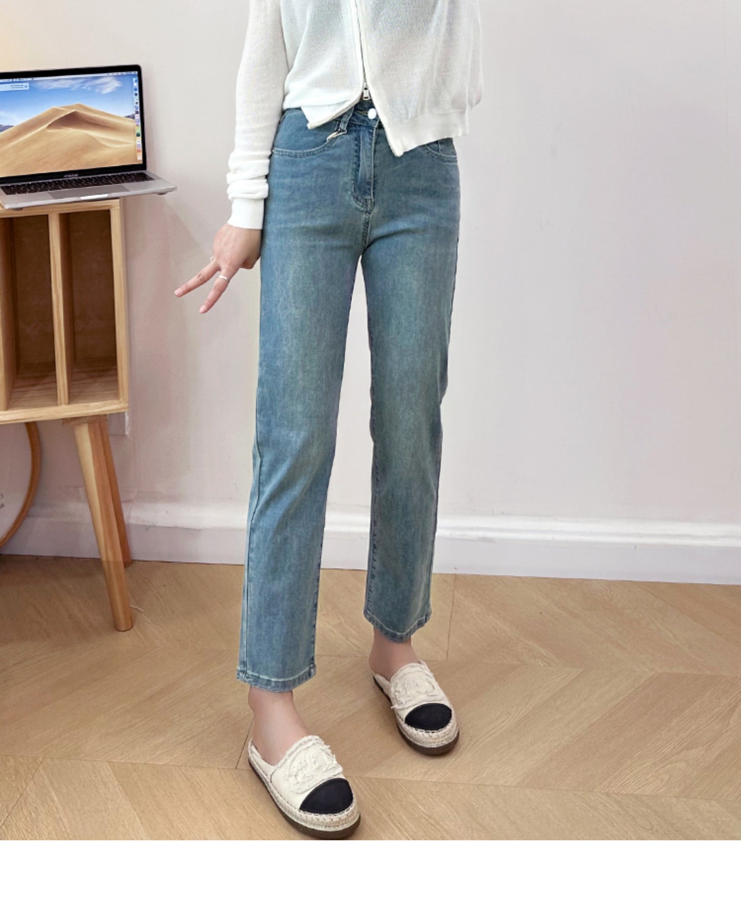 Thin and Soft Mask Pants!Summer Thin Jeans for Women Slimming Petite Nine-point Narrow Straight-leg Pants