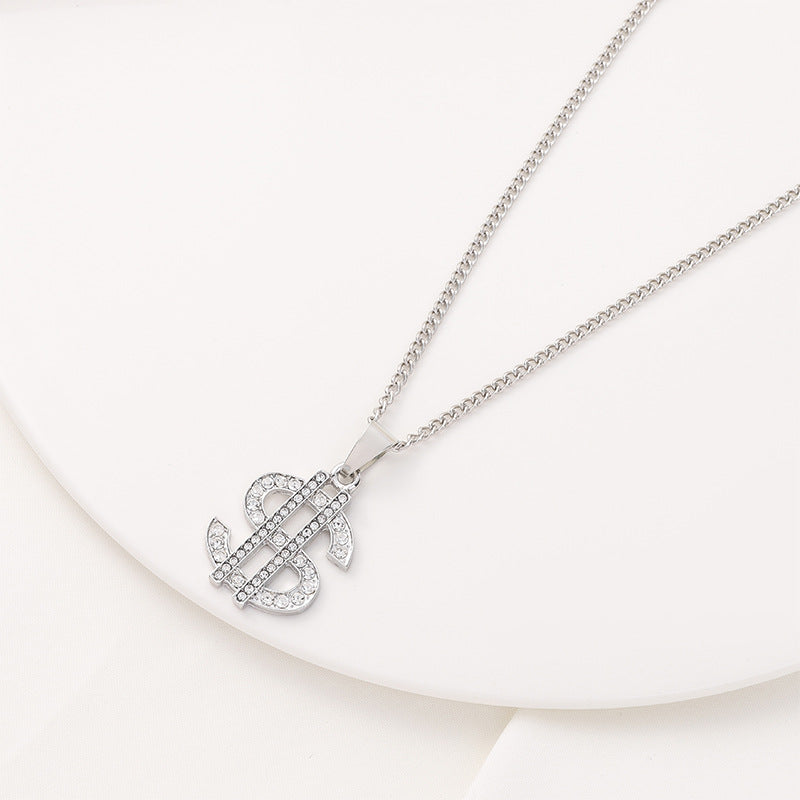 Factory Direct Supply Exquisite Fashion Necklace Imitation Dollar Sign Diamond-Encrusted Jewelry Pendant In Stock Wholesale Luxury