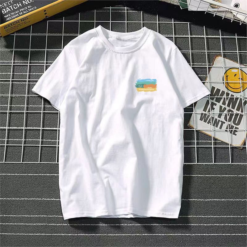 Ice Silk Cool Short Sleeve Men's Loose Student Black and White Half Sleeve T-Shirt Summer Trendy Round Neck T Shirt All-Match Bottoming Shirt