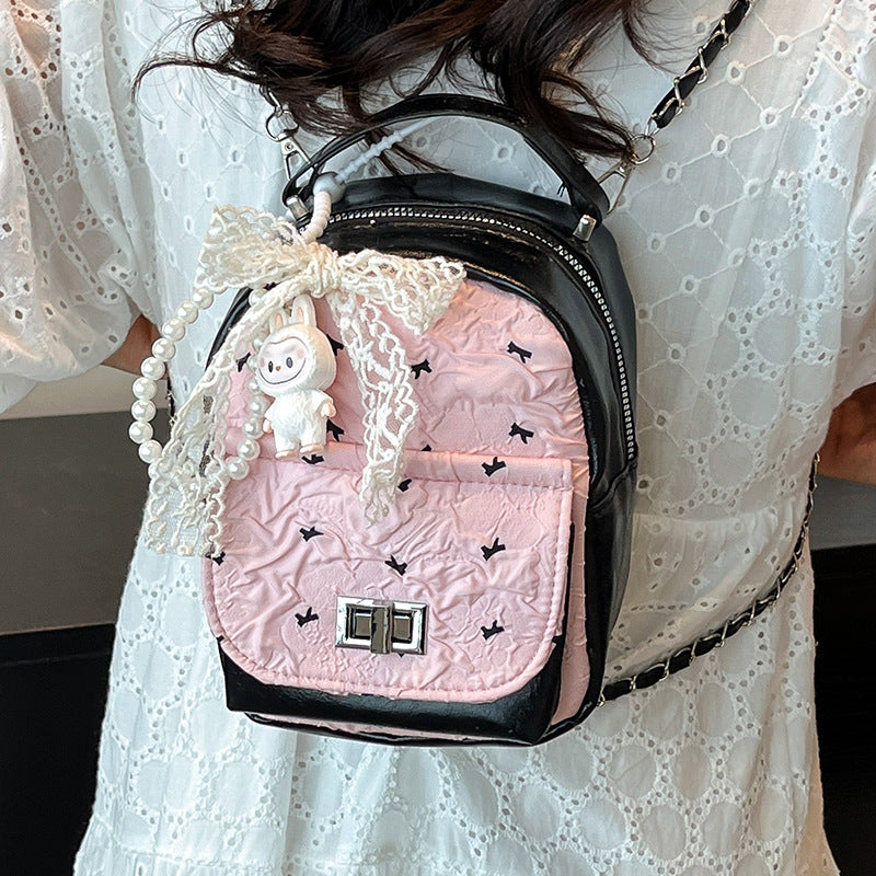 Foreign Trade Color-Block Niche Women's Backpack2025Spring and Summer New Mini Versatile Chain Super Popular Double Shoulder Small Bag
