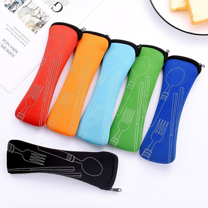 Stainless Steel Western Steak Knife Fork Spoon Cloth Bag Portable Western Cutlery Three-Piece Set Creative Gift Set Cross-Border Source