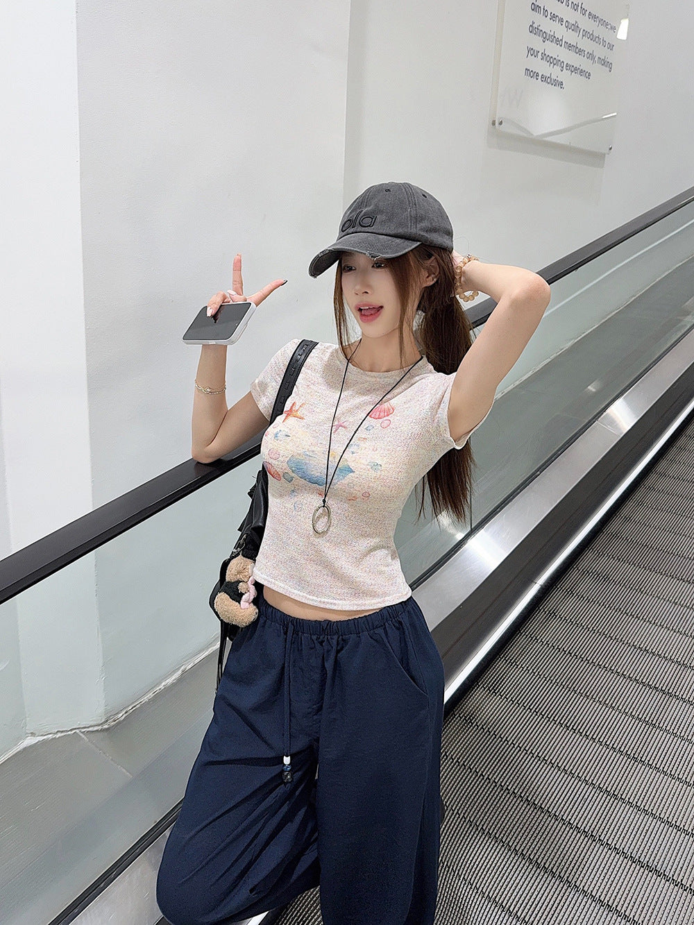 Korean Style chic Unique Youthful Dopamine Print Short Sleeve Slim Fit Round Neck Regular Shoulder Top T Women's Summer T-shirt