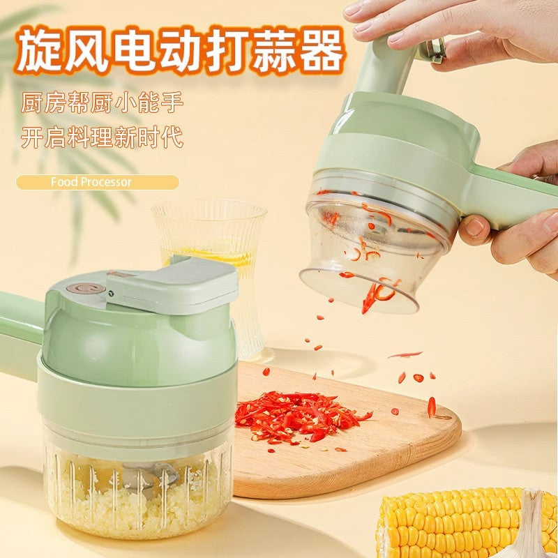 Multifunctional Vegetable Chopper for Chopping Chili Rings, Scallion, Ginger, Garlic Slices, Electric Garlic Masher