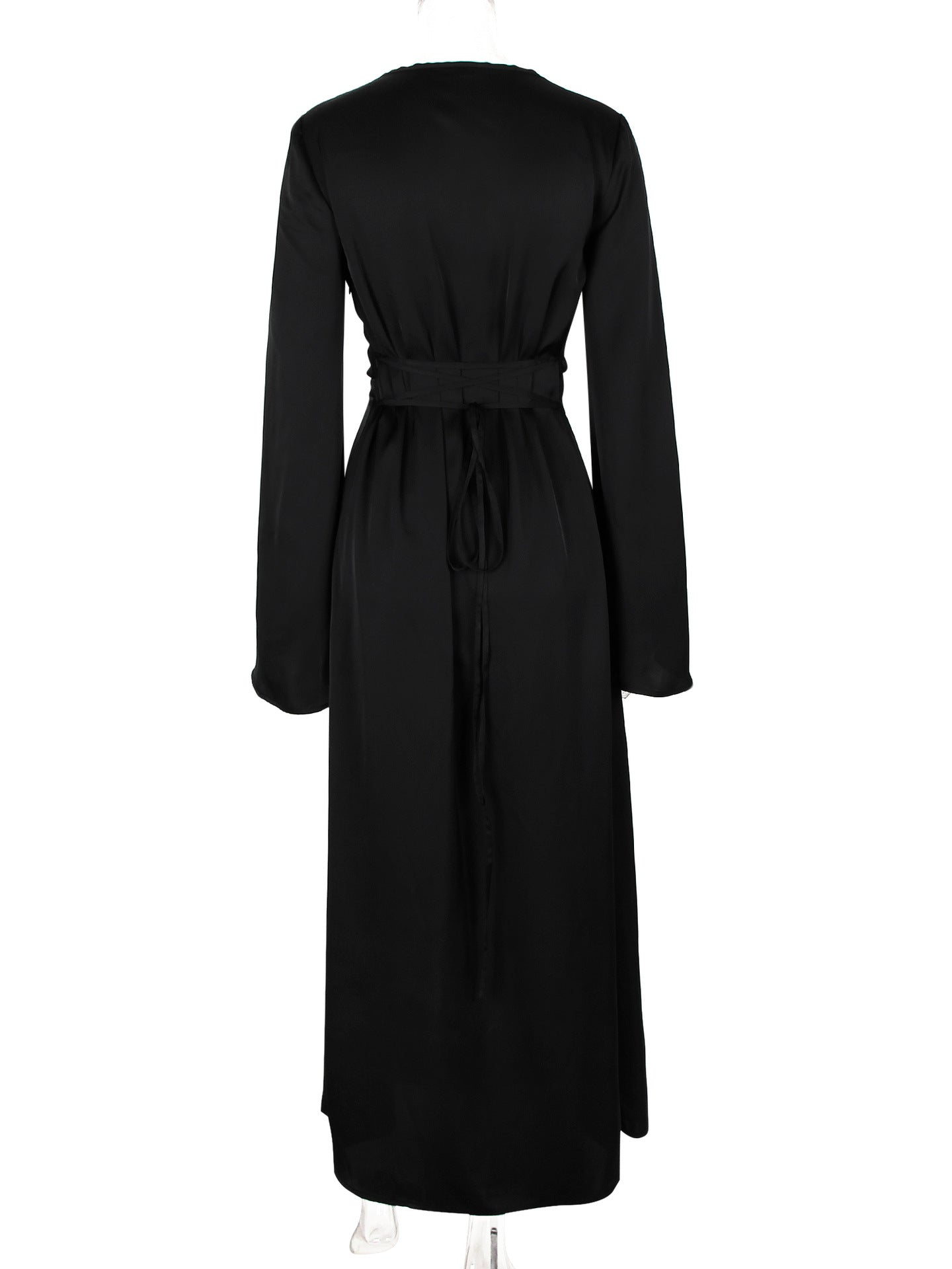 Pear-shaped Body Wear Women's Long-sleeved Loose Belted Waist Black Long Dress High-end Sense of Temperament Style Dress for Women
