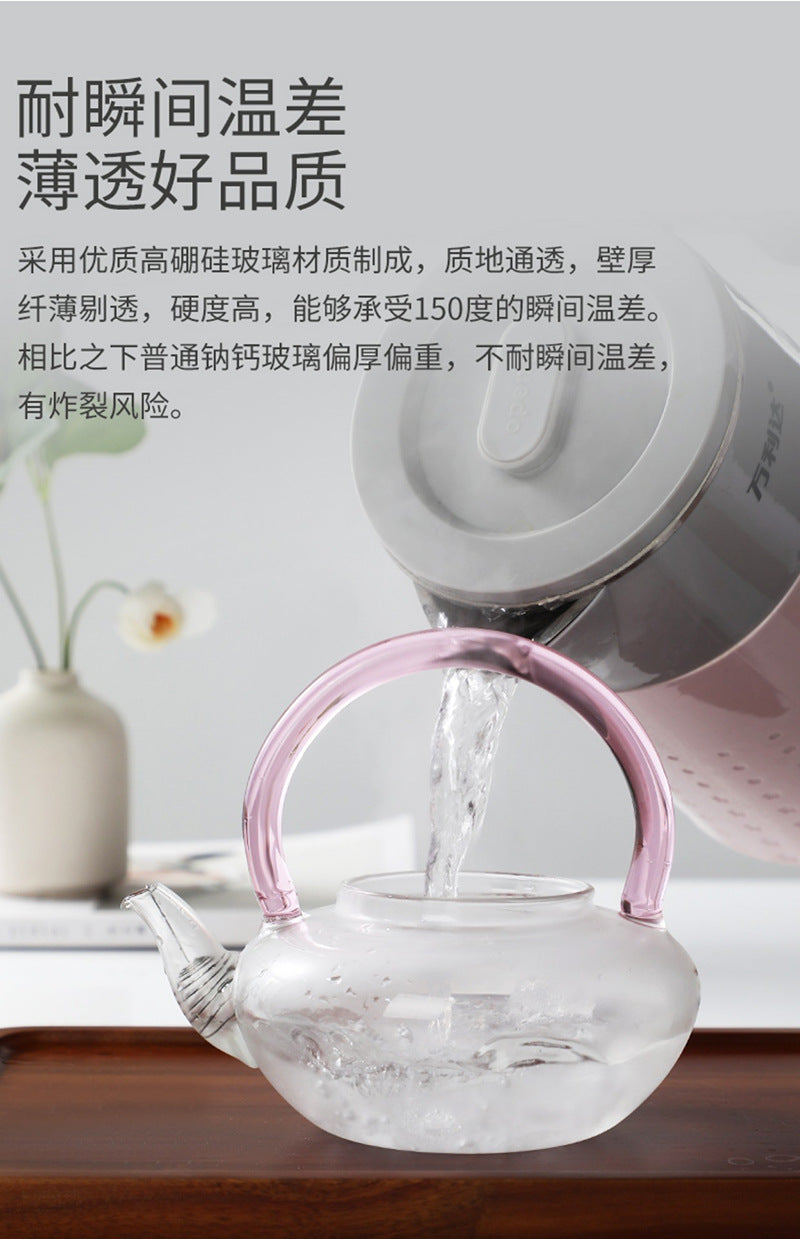 Teapot with Pink Handle Butterfly Teapot High Borosilicate Heat-Resistant Glass Teapot Electric Ceramic Stove Special Tea Brewing Teapot Flower Tea Teapot
