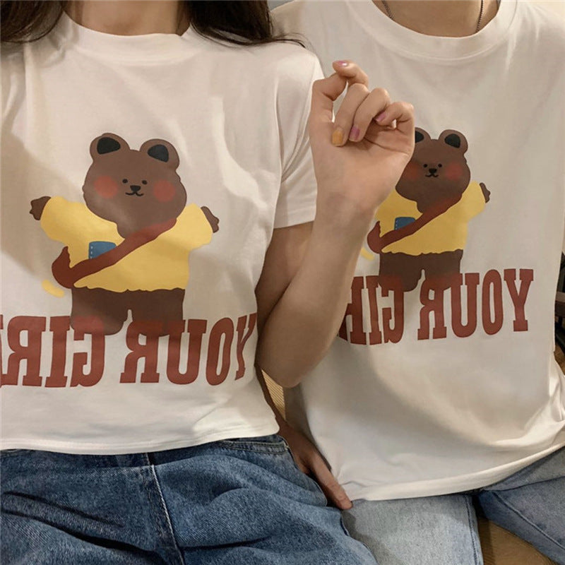 Couple Clothes Insi Trendy Cross-Border2023Summer New Style Crop Top Korean Version Slim Fit Short Sleeve T Shirt for Female Students