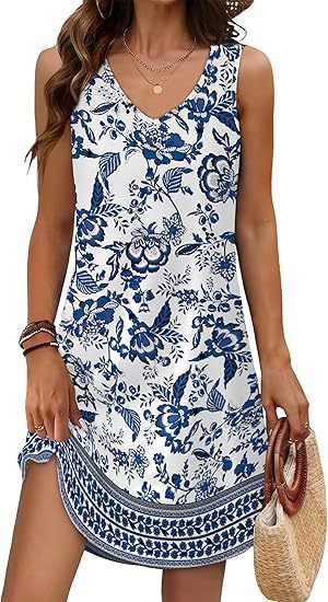 European And American Women’s Clothing Summer Loose Casual V-neck Flower Dress