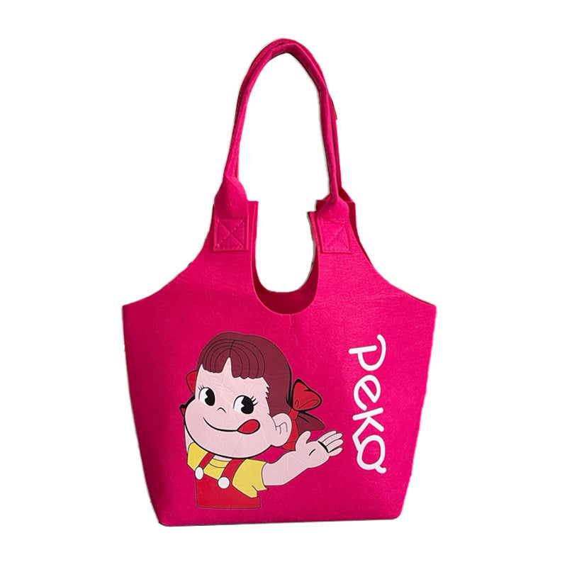 New Trendy Cartoon Felt Bag Printed Felt Tote Bag Large Capacity Exquisite Student Bag Travel Bag Storage Bag
