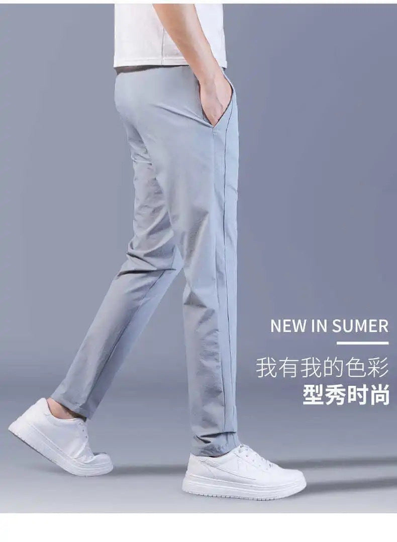 Men's Ice Silk Pants Loose Breathable Straight Slim Casual Pants Summer Thin Long Pants Stretch Men's Sports Wholesale