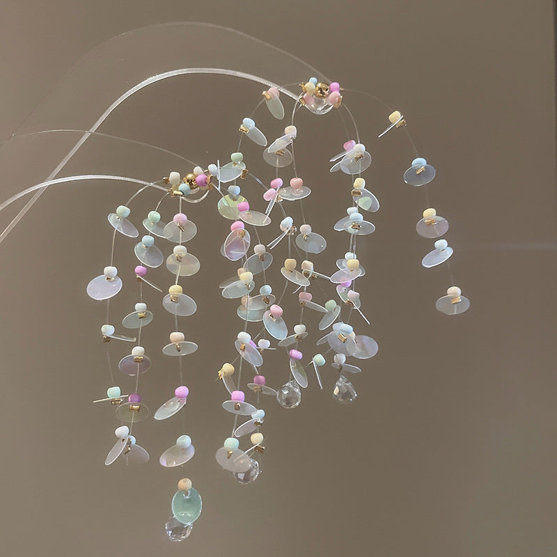 Resort Style Silver Needle Fabric Flower Tassel Earrings High-End Fashion Earrings Bohemian Sweet Exaggerated Ear Jewelry