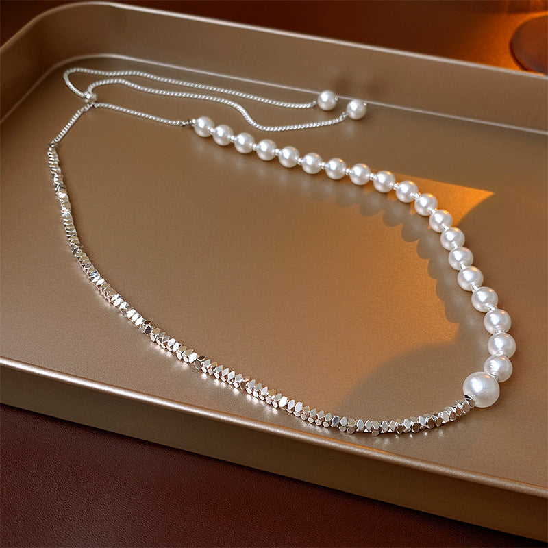 Artificial Fragmented Silver Irregular Pearl Necklace Light Luxury High-end Niche Fashion Choker Collarbone Chain Simple Accessory