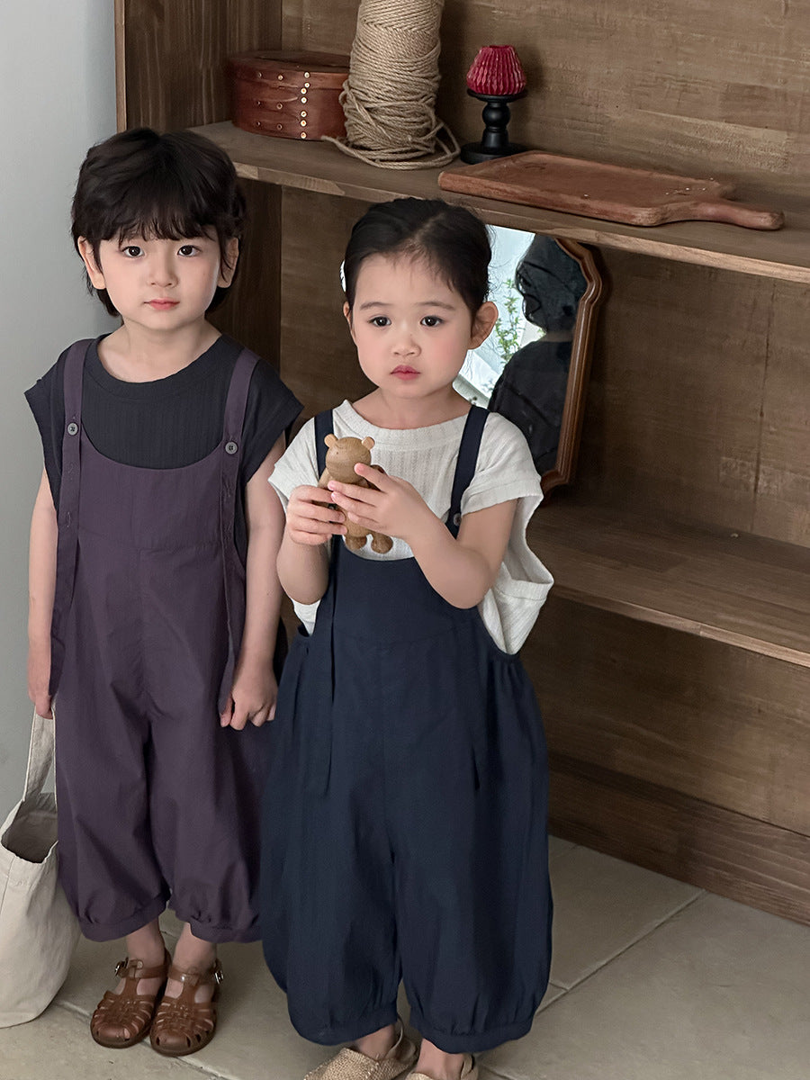 Jiaye Children's Products2025Children's Summer Thin Solid Color Cotton Overalls Boys and Girls Loose Stylish Lantern Pants