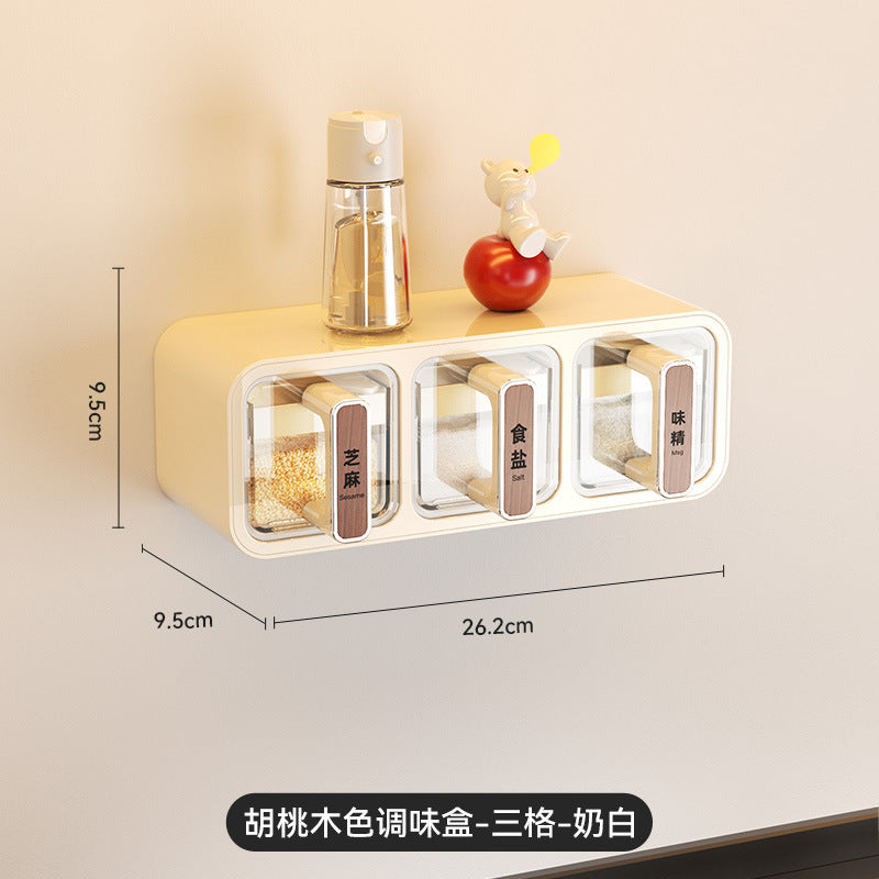 Wall-Mounted Spice Box for Home Kitchen Seasoning Storage, Wall-Mounted Spice Bottle Jar, Sealed Condiment Salt Jar, Seasoning Jar
