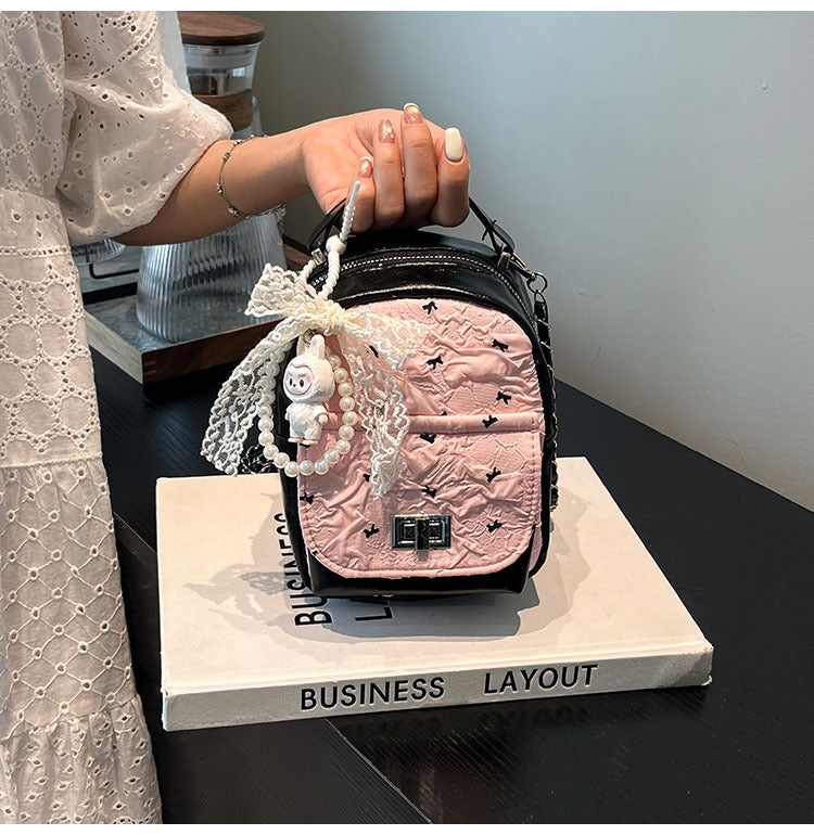 Foreign Trade Color-Block Niche Women's Backpack2025Spring and Summer New Mini Versatile Chain Super Popular Double Shoulder Small Bag