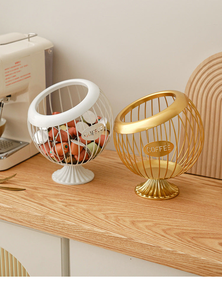 Cross-Border Iron Art Fruit Basket Coffee Capsule Storage Basket Desktop Decoration Coffee Table Snacks Dried Fruit Candy Storage