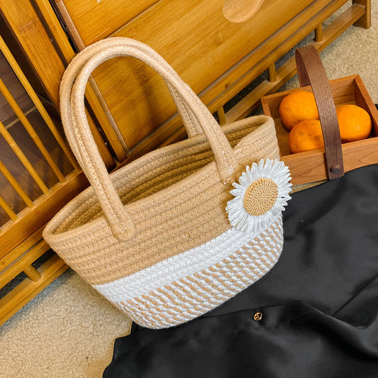 Hand-Woven Bag Women2025New Ethnic Style Straw Bag Forest Style Beach Large Capacity Basket Bag