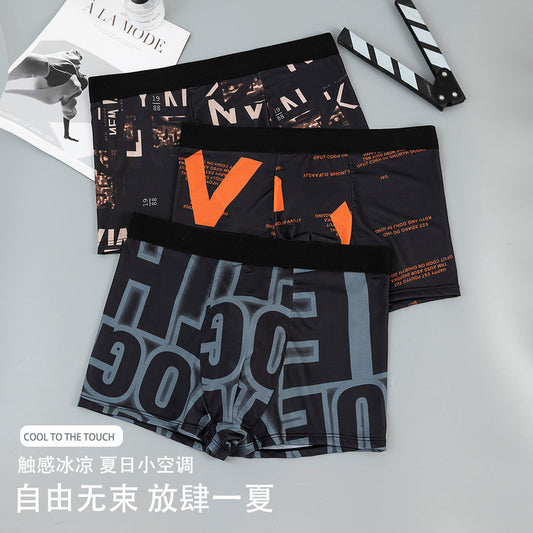 Cross-Border Men's Underwear Ice Silk Sports Breathable Plus Size Summer Thin Trendy Mid-Waist Boxer Shorts http://detail.1688.com/offer/882092809043.html