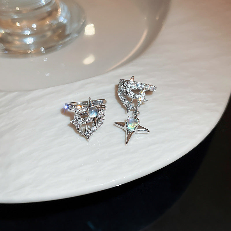 Diamond-encrusted Pearl Heart Tassel Ear Clip Artistic Retro French Ear Cuff Fashionable and Elegant Light Luxury Earrings Wholesale