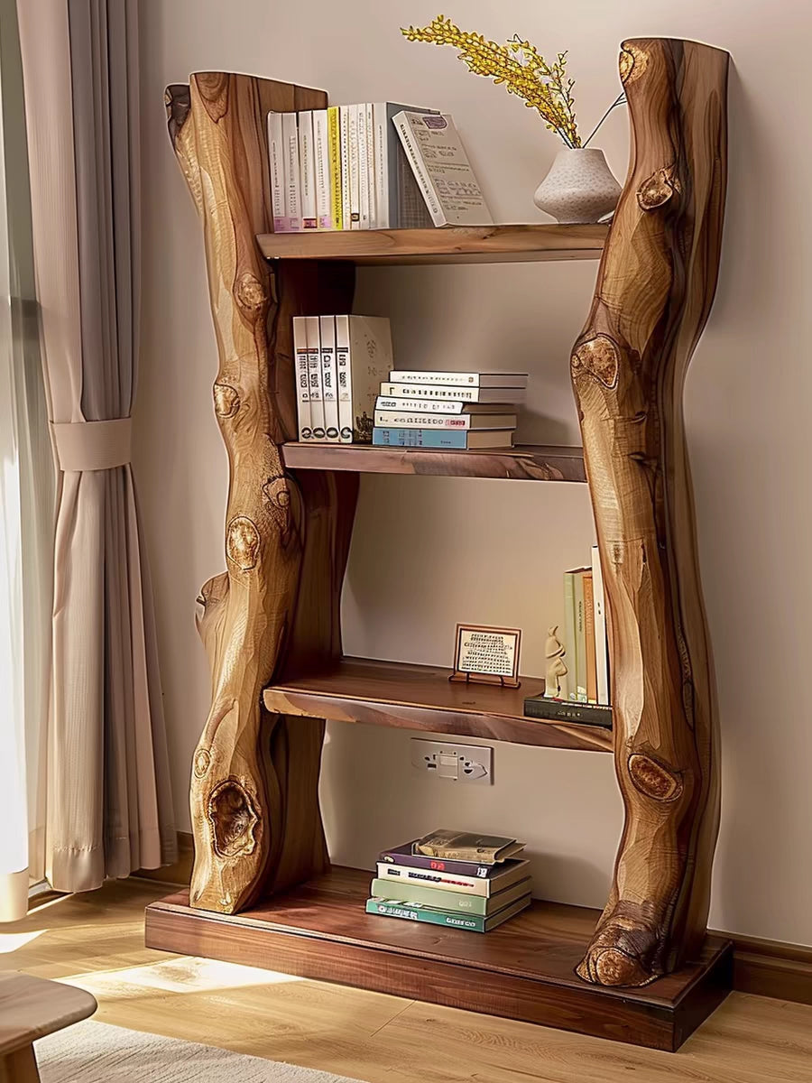 Wabi-Sabi Style Camphor Wood Solid Wood Display Cabinet Tea Storage Cabinet Natural Wood Multi-Functional Storage Rack