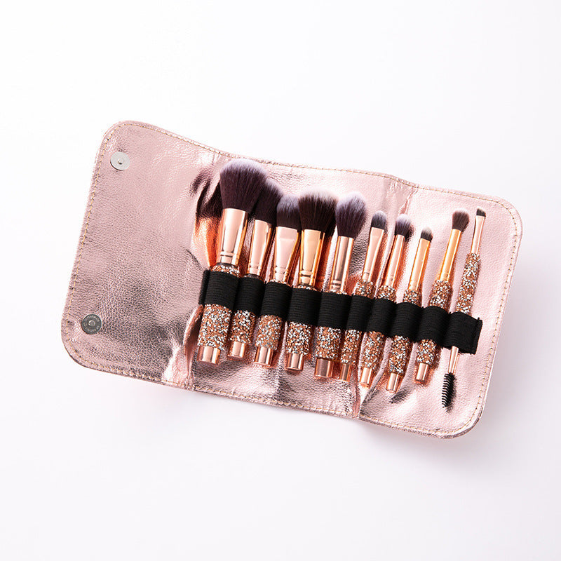 Foreign Trade Cangzhou10Makeup Brush Set with Rhinestones, Makeup Brushes, Beauty Tools, Soft Bristle Set, Wrapped Rhinestone Eyeshadow Brush