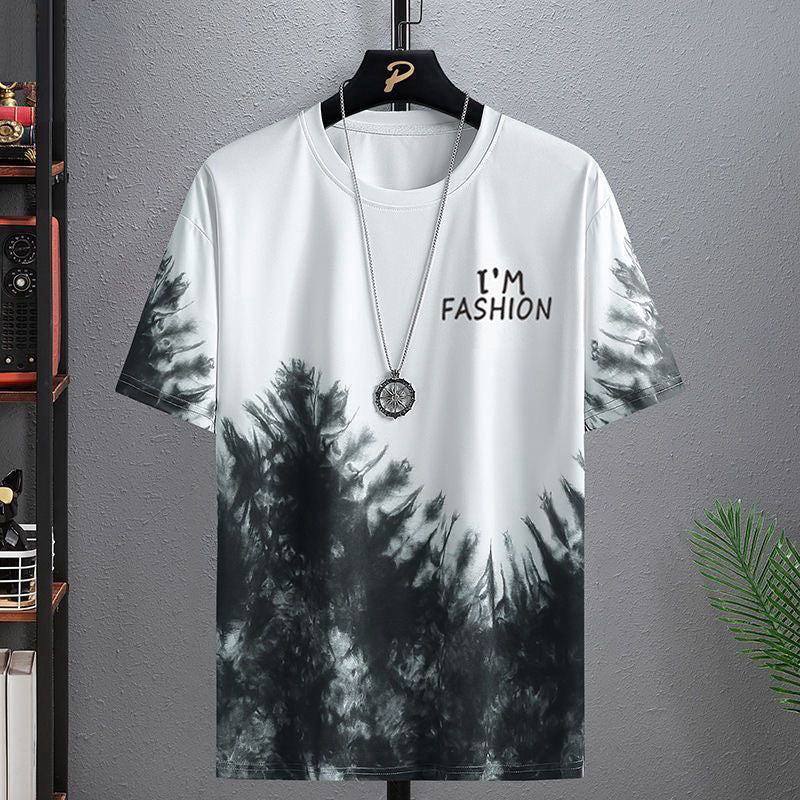 Ice silk short sleeve t Men's Summer T-shirt2025New Trendy Student Youth Half-Sleeve Men's Ice-Sense Ink-Splash T-Shirt