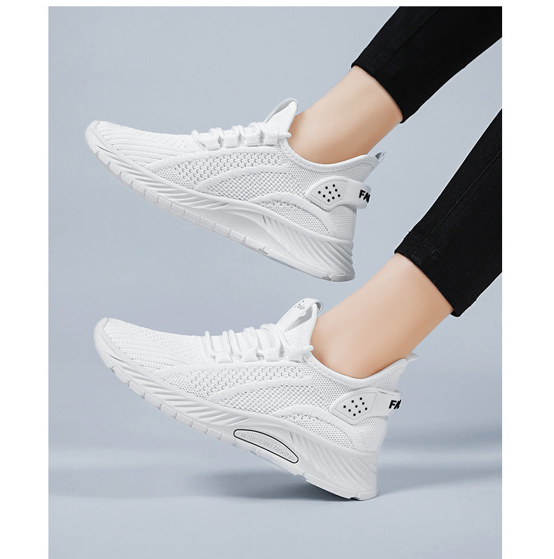 White Flyknit Soft Sole Running Shoes for Women, Summer New Versatile Lightweight Sneakers, Breathable Casual Sports Shoes