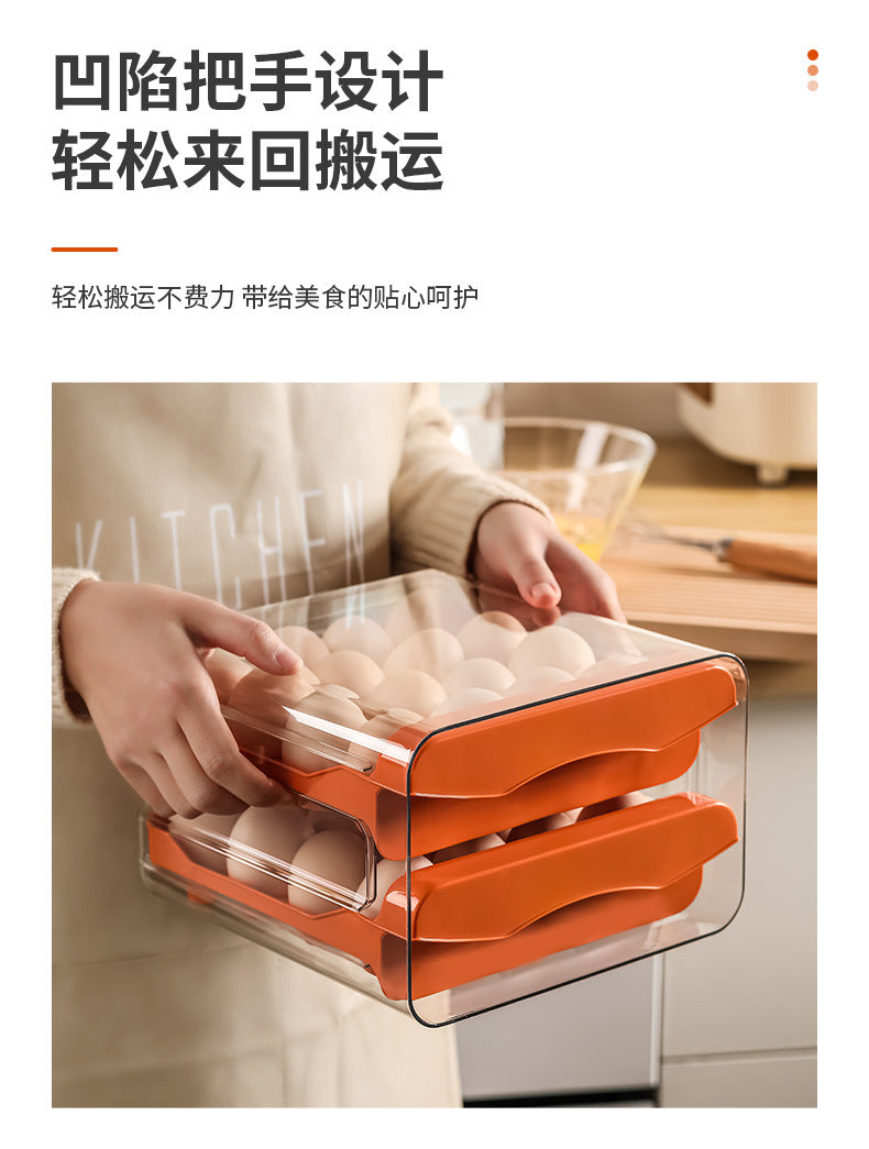 Ruge Transparent Double Layer Fresh-Keeping Box Kitchen household plastic sealed egg carton Drawer-style Refrigerator Storage Box