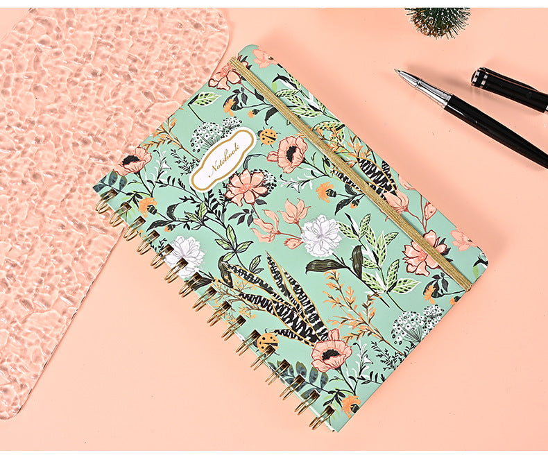 Customizable Painted Garden Elastic Band Spiral Notebook Diary Notepad Exam Preparation Student Workbook Notebook Wholesale