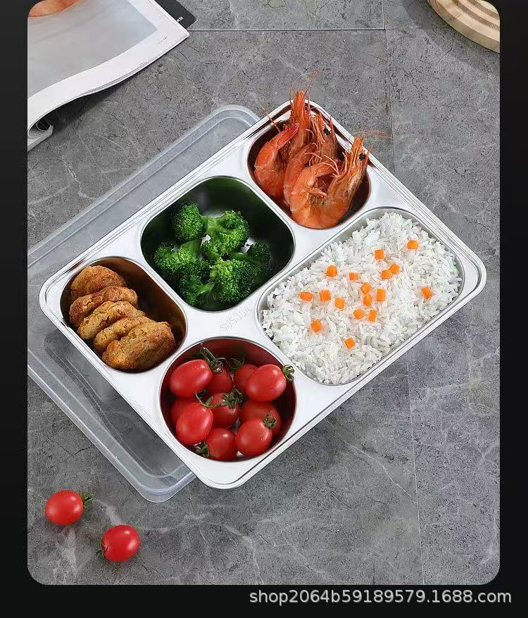 304Stainless Steel Compartmented Student Dinner Plate Thickened Canteen Dinner Plate Kindergarten Lunch Box Set Adult Meal Sharing
