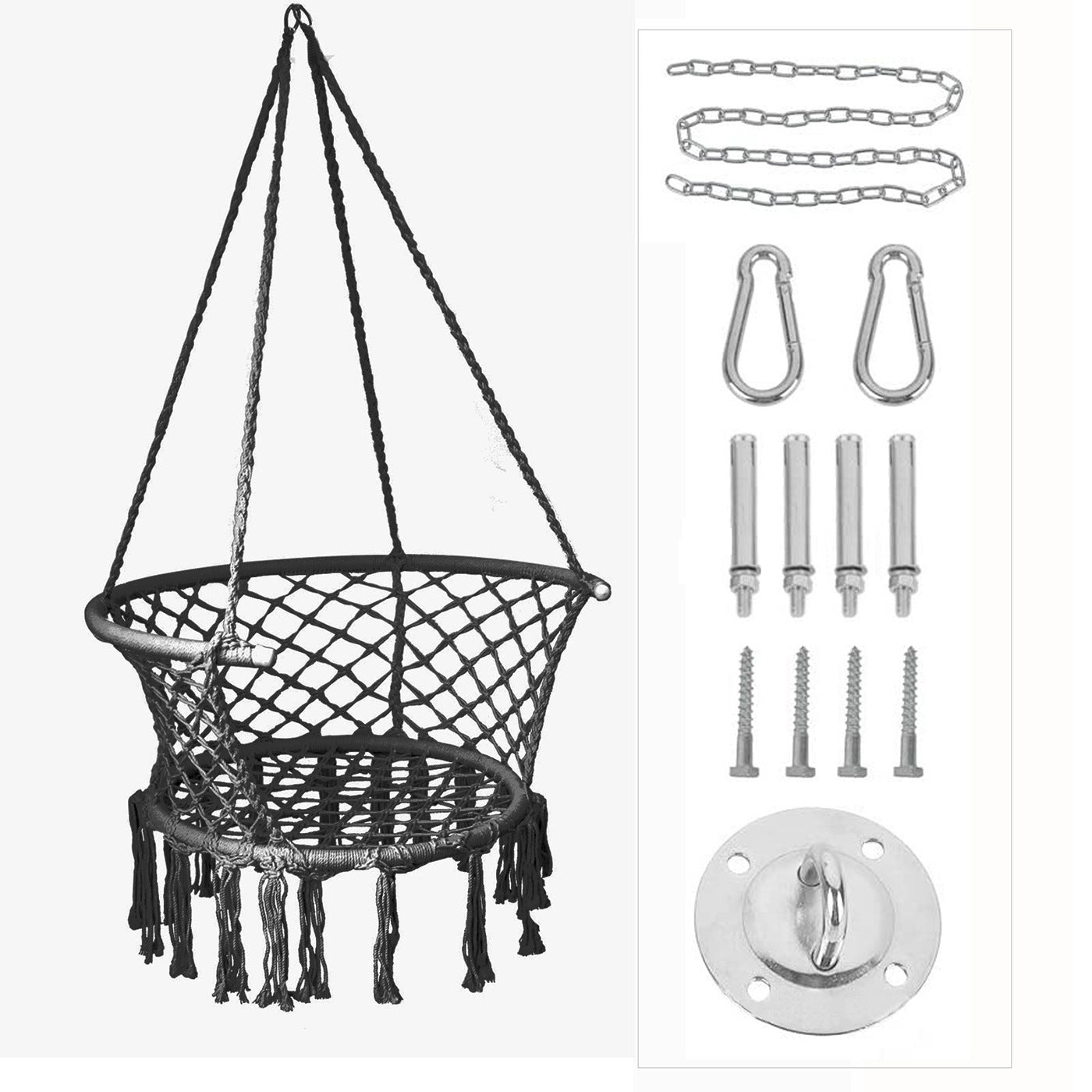 ins Nordic Style Tassel Hanging Chair Handwoven Hanging Basket Cotton Rope Swing Outdoor Hammock Balcony Cradle Chair Wholesale