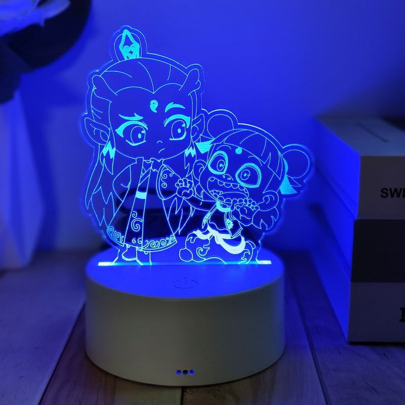 Cross-Border Creative3d Night Light Acrylic Board Internet Celebrity Hot-Selling Bedside Lamp Remote Control3d Nezha Night Light Ambient Light