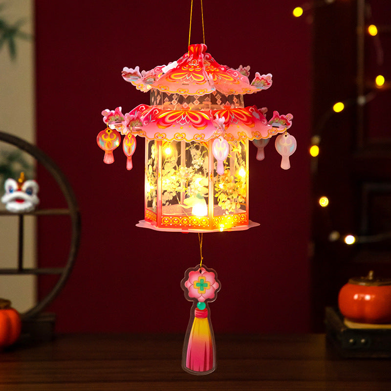 2025Mid-Autumn Festival Ancient Style Handmade Lantern diy Lantern Children's Handheld Palace Lantern Glowing Projection Lantern Chinese Style Lantern