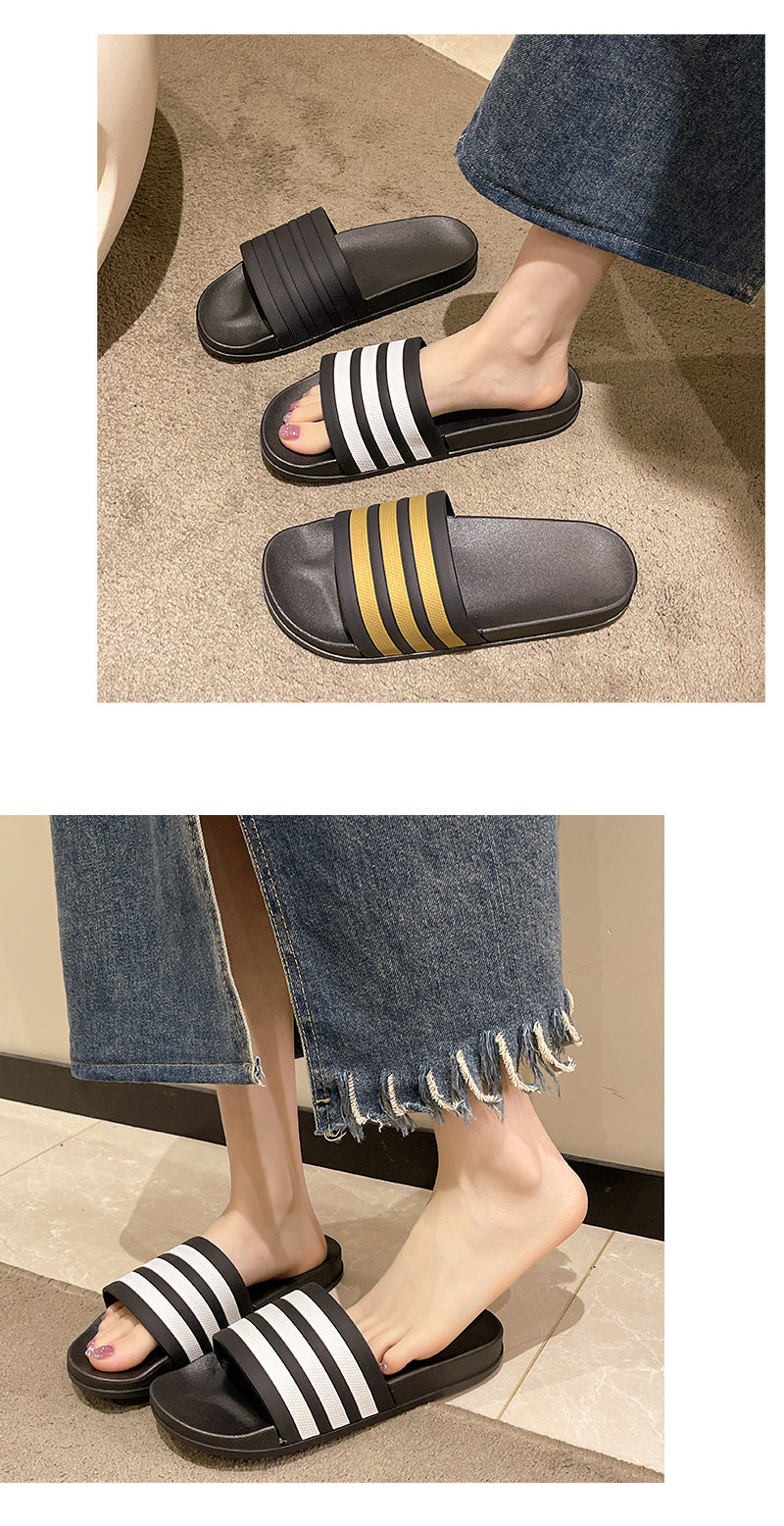 Men's Three-Stripe Slippers2024New Korean Style Outdoor Indoor Home Bathroom Non-Slip Beach Sandals