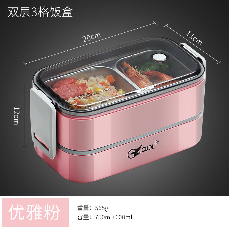 304Stainless Steel Sealed Insulated Lunch Box for Students and Office Workers, Microwave Safe, Double-Layer Lunch Container
