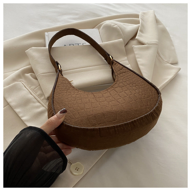 Solid Color Elegant Women's Bag2024Trendy Korean Style Autumn Winter New Stone Pattern Underarm Bag Casual Shoulder Handbag