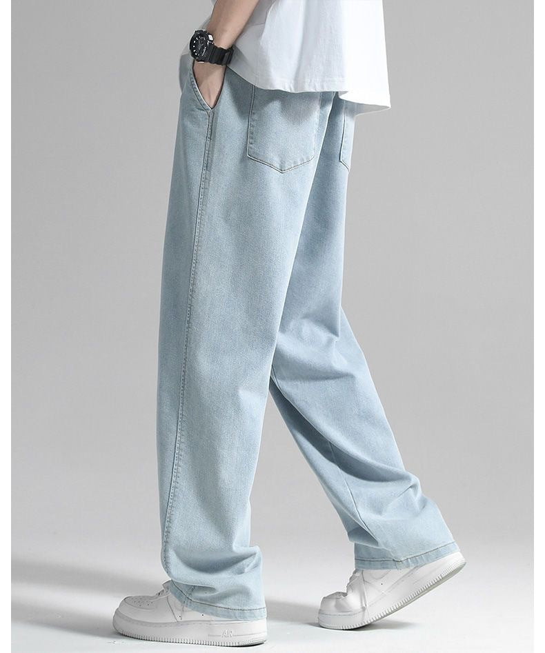 Vintage Jeans Men Summer Thin Loose Straight Versatile Trendy Brand Hong Kong Style Wide Leg Casual Long Pants