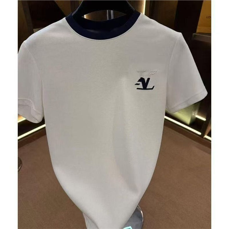 Men's Light Luxury Design Round Neck Short Sleeve T Trendy Loose Fit Hong Kong Style Shirt Top Versatile Niche Fashion Brand Dream Wei